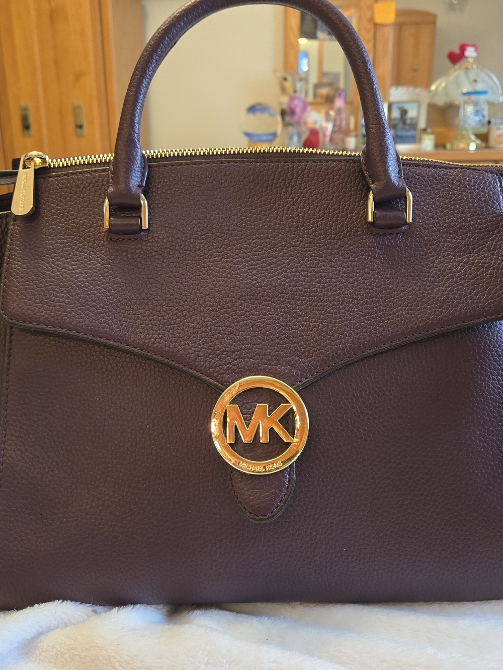 NWOT Vintage Michael Kors 15×10 Deep Plum Pebble Leather Clutch Handbag